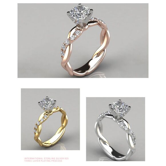 18K White Gold Plated Princess-Cut Moissanite Twisted Vine Ring – High Sparkle - Picture 12 of 12